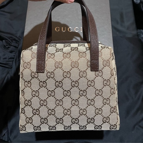 Gucci帆布經典老花手提包