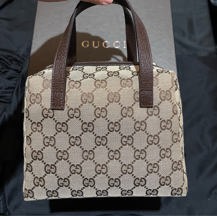 Gucci帆布經典老花手提包-5