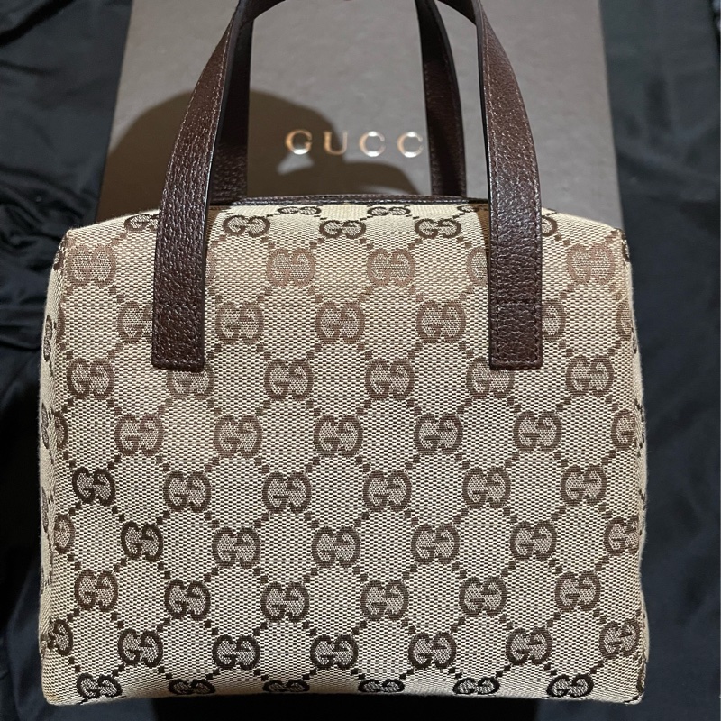 Gucci帆布經典老花手提包-6