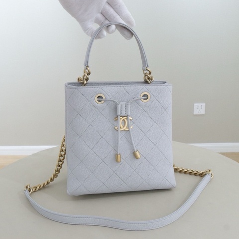 💙98新🆕Chanel/香奈兒荔枝紋牛皮 水桶包手提包斜背包 金扣 20年✅正品