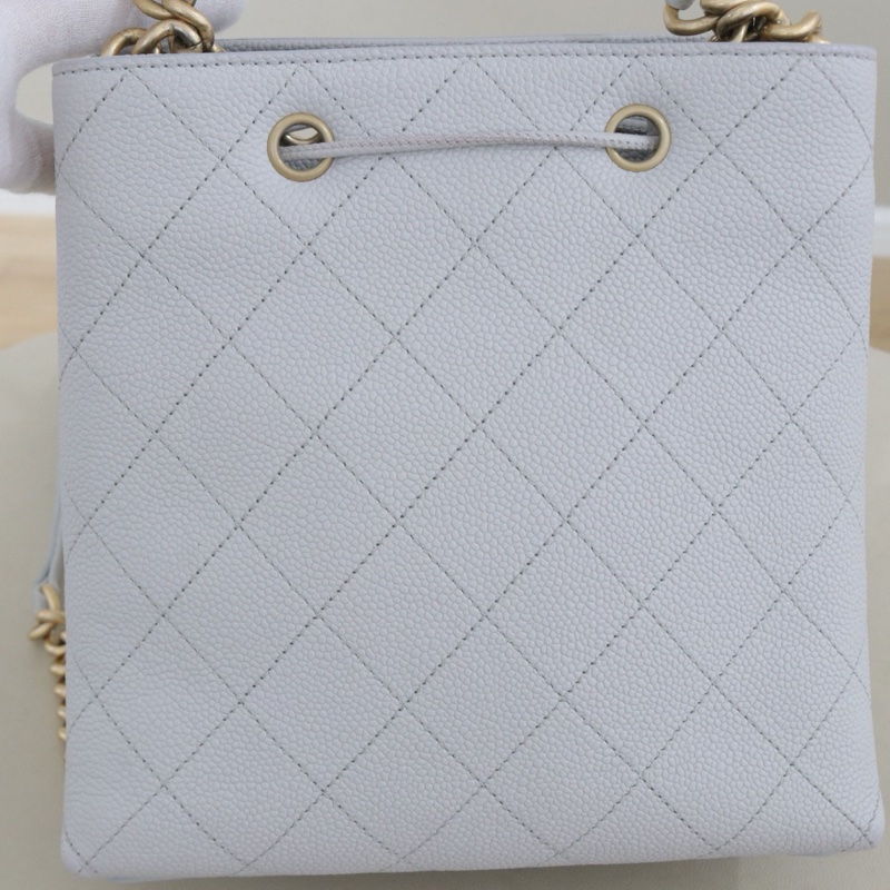 💙98新🆕Chanel/香奈兒荔枝紋牛皮 水桶包手提包斜背包 金扣 20年✅正品-1