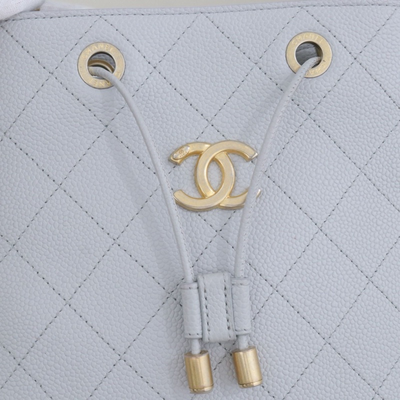💙98新🆕Chanel/香奈兒荔枝紋牛皮 水桶包手提包斜背包 金扣 20年✅正品-4