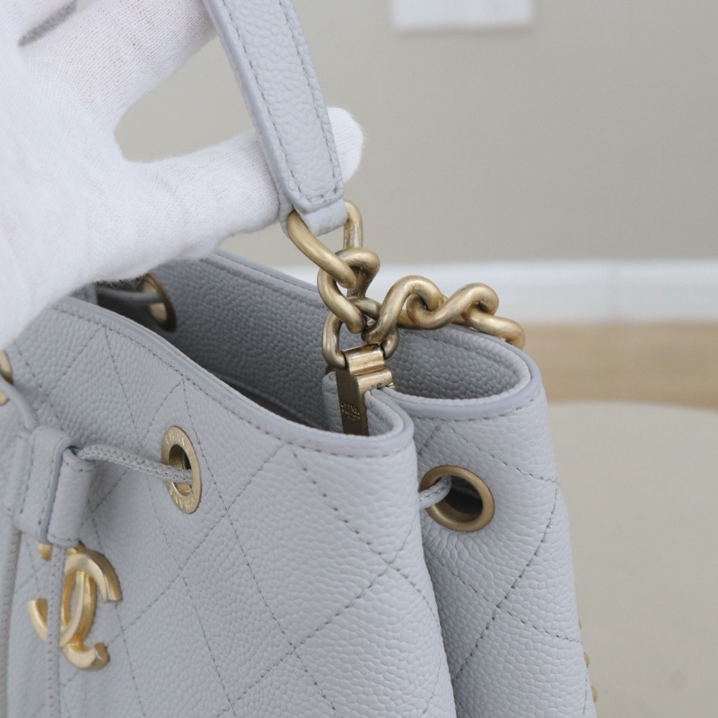 💙98新🆕Chanel/香奈兒荔枝紋牛皮 水桶包手提包斜背包 金扣 20年✅正品-7