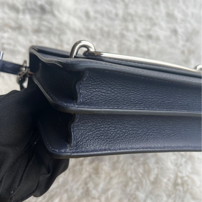🌈Hermes💙Mini Roulis 19💙午夜藍内拼橙色銀扣🌟98.5新🌟Evercolor皮🌟豬鼻子🌟愛馬仕🌟-7