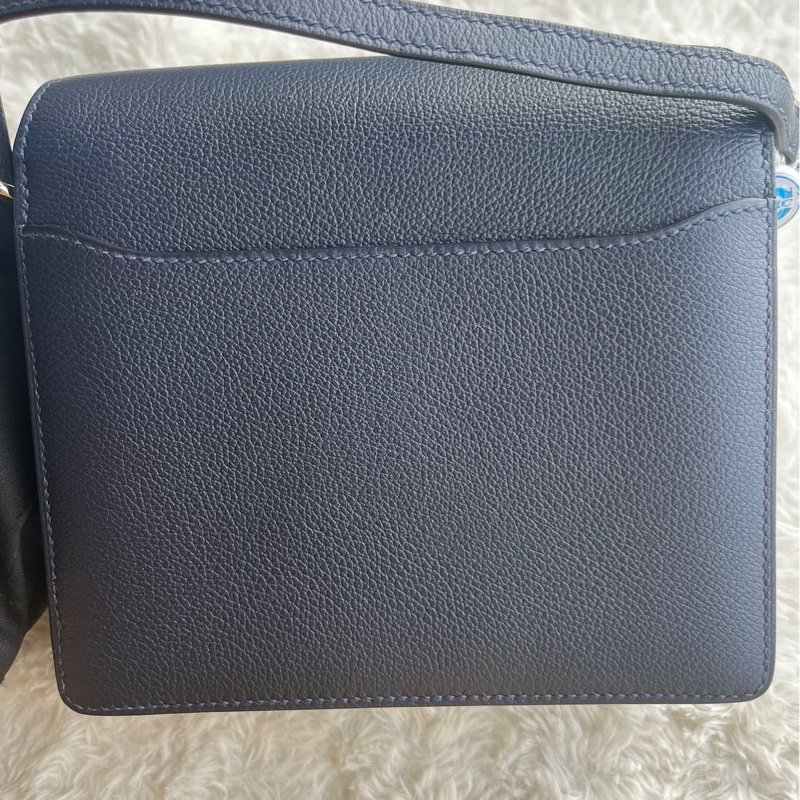 🌈Hermes💙Mini Roulis 19💙午夜藍内拼橙色銀扣🌟98.5新🌟Evercolor皮🌟豬鼻子🌟愛馬仕🌟-9