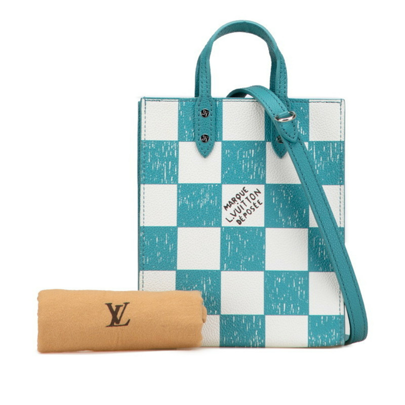 路易威登 Damier 棋盤格紋 Sac Plat XS 手提包/單肩包/2WAY N60495 綠松石/白色皮革 女士 LOUIS VUITTON-8