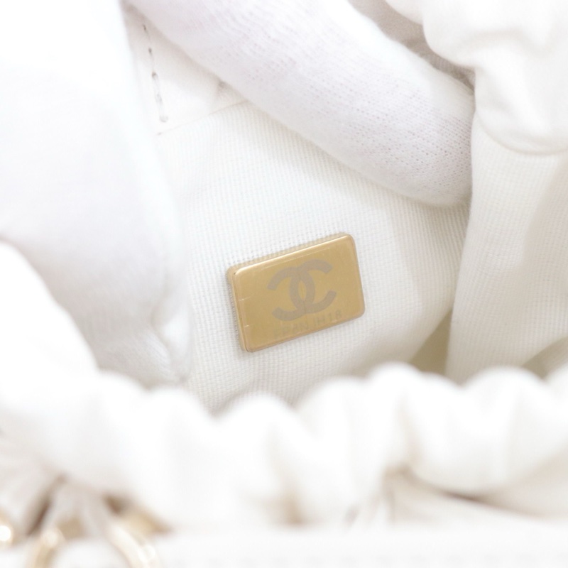 99新✨Chanel/香奈兒 25A 白色迷你水桶包手提包斜挎包 芯片款 羊皮淺金扣,✅正品-8