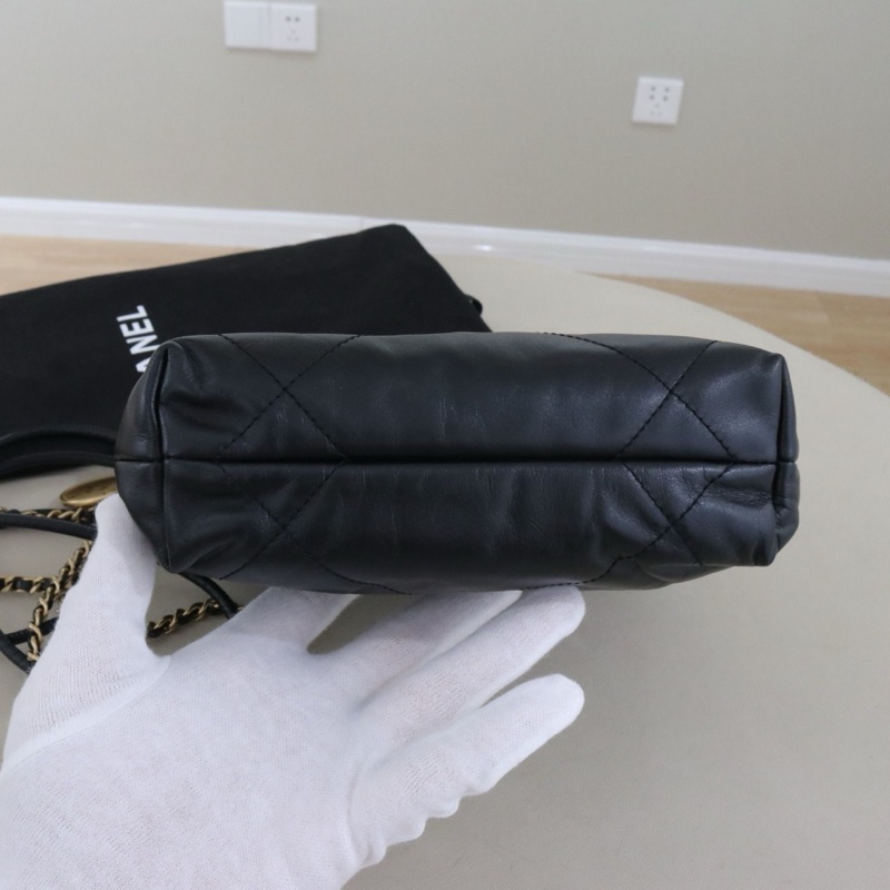 99新🆕Chanel/香奈兒22bag mini垃圾袋包 黑金牛皮單肩包斜挎包 芯片款,多種背法✅正品-2