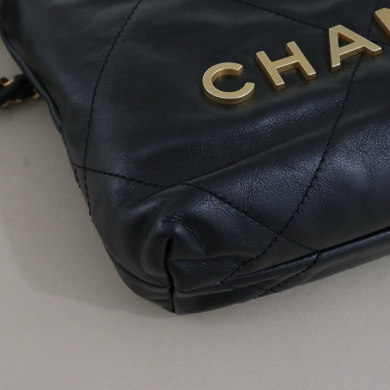99新🆕Chanel/香奈兒22bag mini垃圾袋包 黑金牛皮單肩包斜挎包 芯片款,多種背法✅正品-3