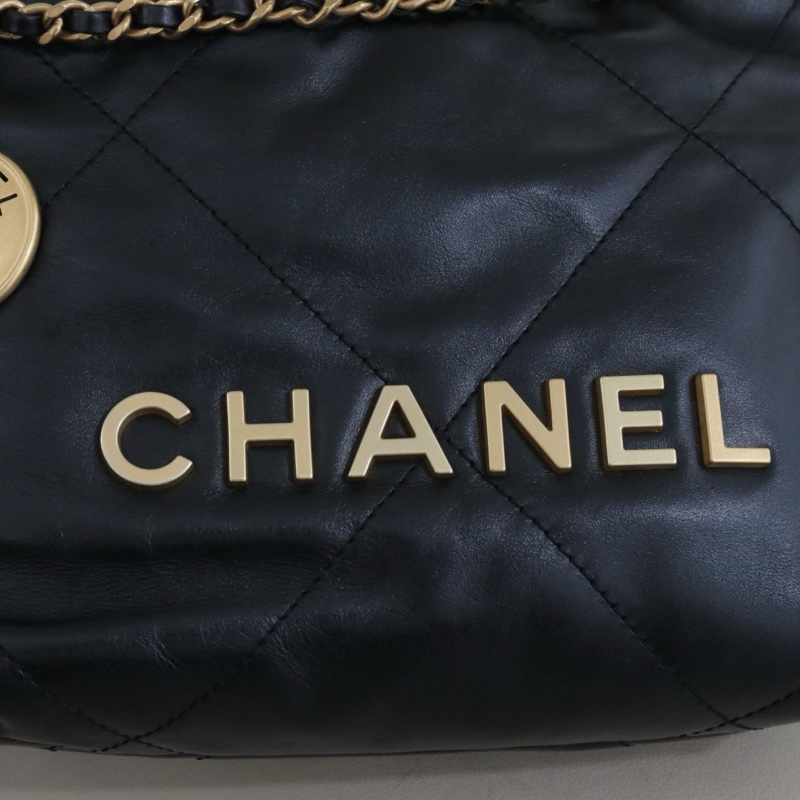 99新🆕Chanel/香奈兒22bag mini垃圾袋包 黑金牛皮單肩包斜挎包 芯片款,多種背法✅正品-5