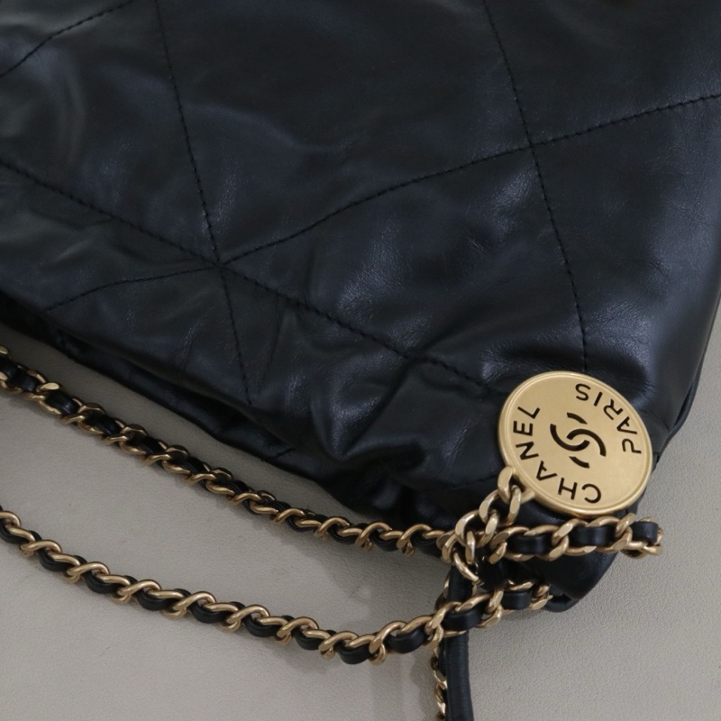 99新🆕Chanel/香奈兒22bag mini垃圾袋包 黑金牛皮單肩包斜挎包 芯片款,多種背法✅正品-6