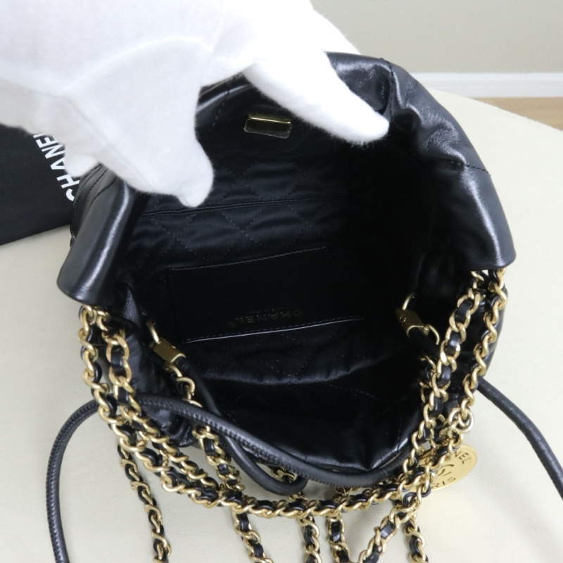99新🆕Chanel/香奈兒22bag mini垃圾袋包 黑金牛皮單肩包斜挎包 芯片款,多種背法✅正品-8