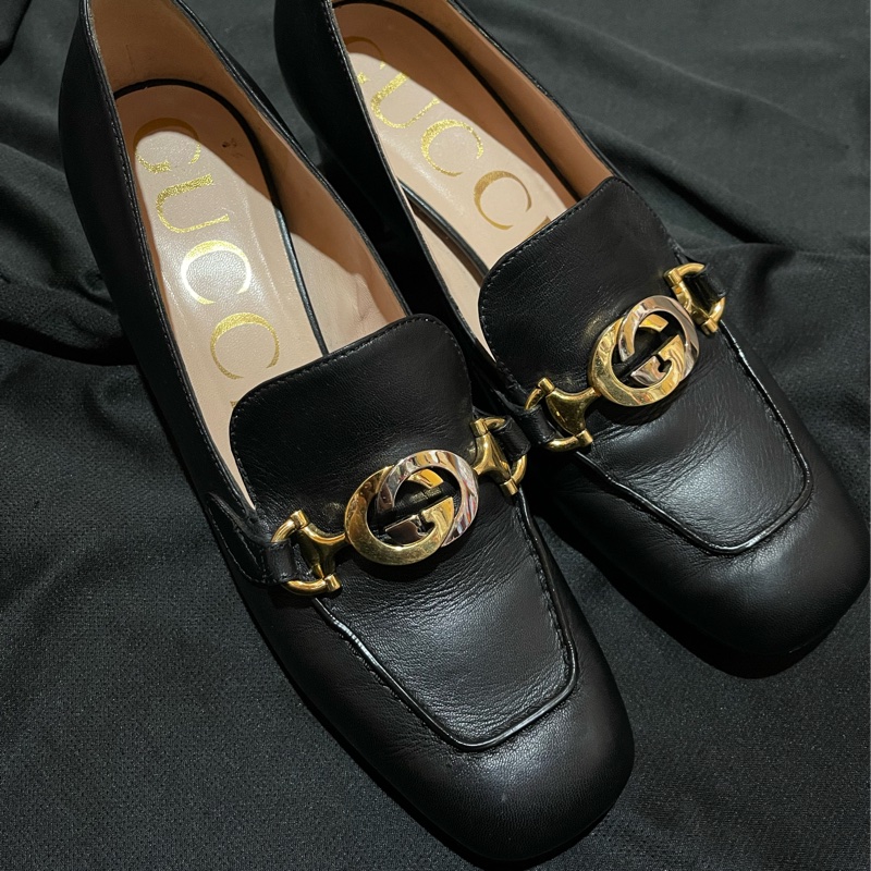 Gucci黑皮革跟鞋#39-6