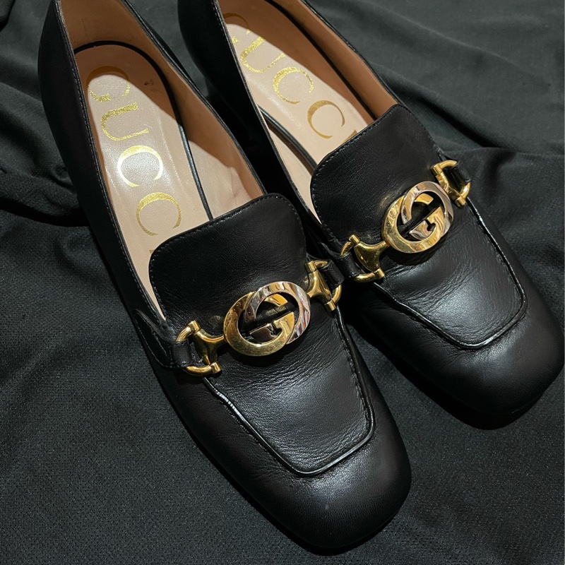 Gucci黑皮革跟鞋#39-12