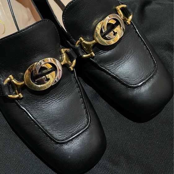 Gucci黑皮革跟鞋#39-20