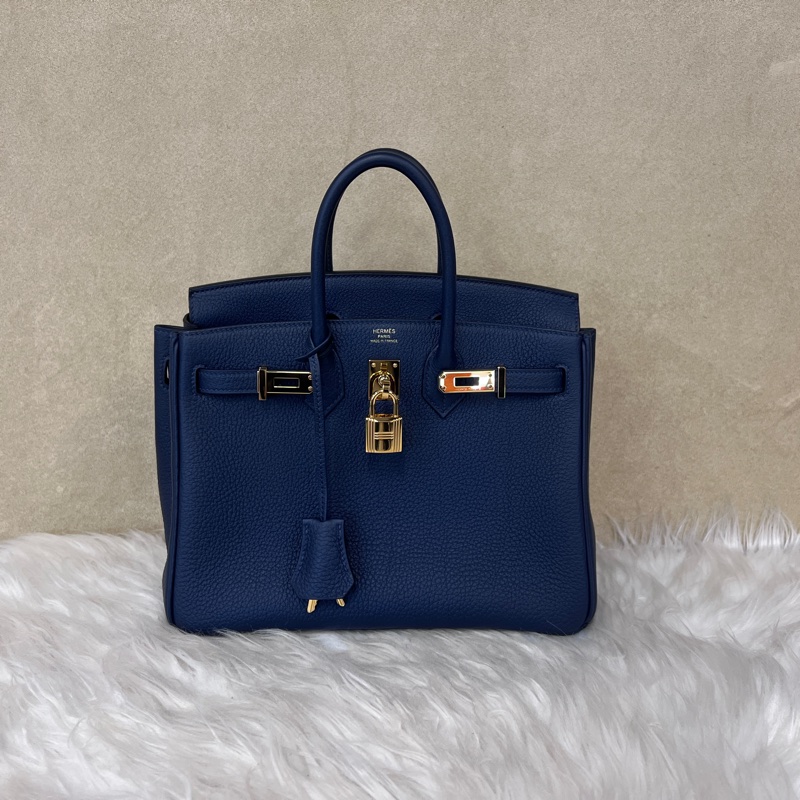 Hermes 7K深淵藍Togo皮金釦Birkin25H041344-0