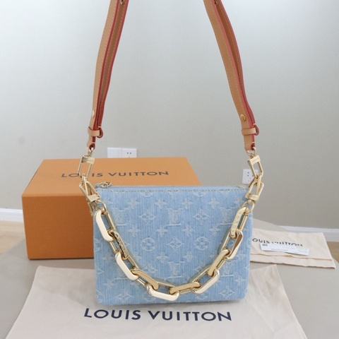 🔵99新🆕LV 路易威登Coussin BB 牛仔丹寧稀有限定款單肩包斜背包 藍色 金扣 💙正品