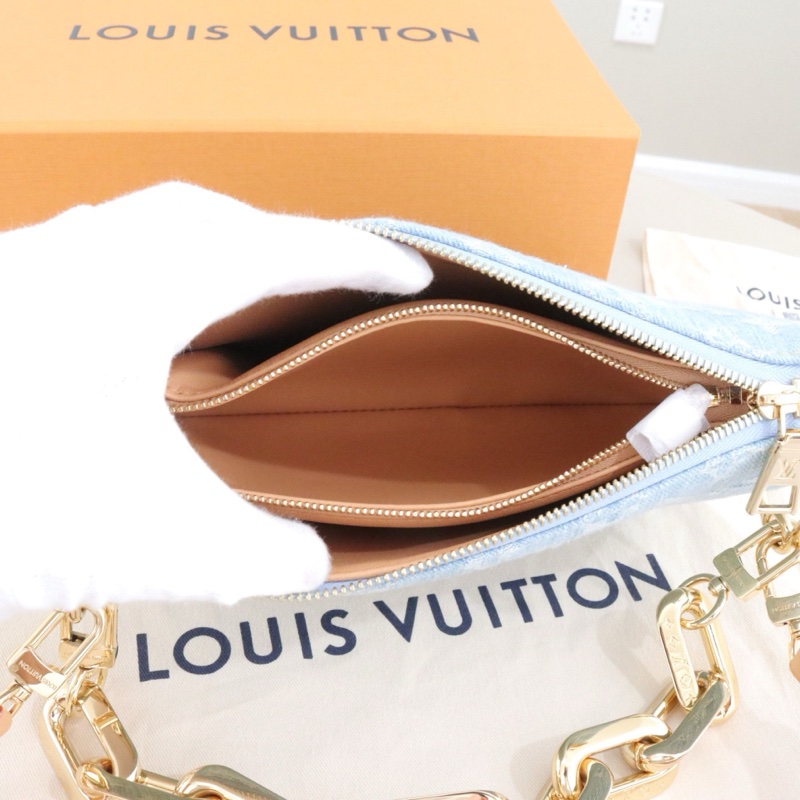 🔵99新🆕LV 路易威登Coussin BB 牛仔丹寧稀有限定款單肩包斜背包 藍色 金扣 💙正品-6