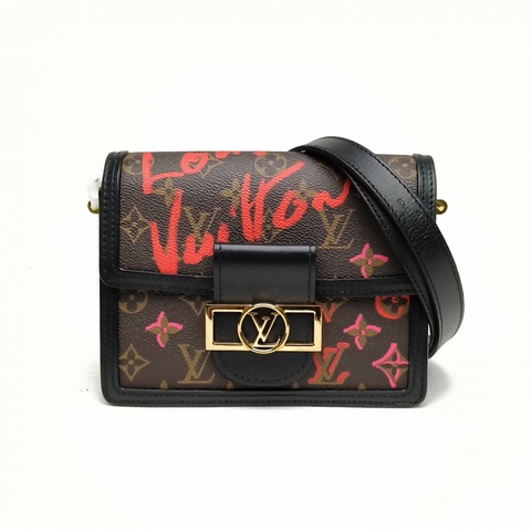 LOUIS VUITTON Dauphine達芙妮Mini黑色晶片七夕口紅字母塗鴉肩背包