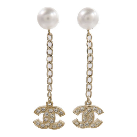 CHANEL 金屬CC Crystal Dangle Piercing Earrings耳環