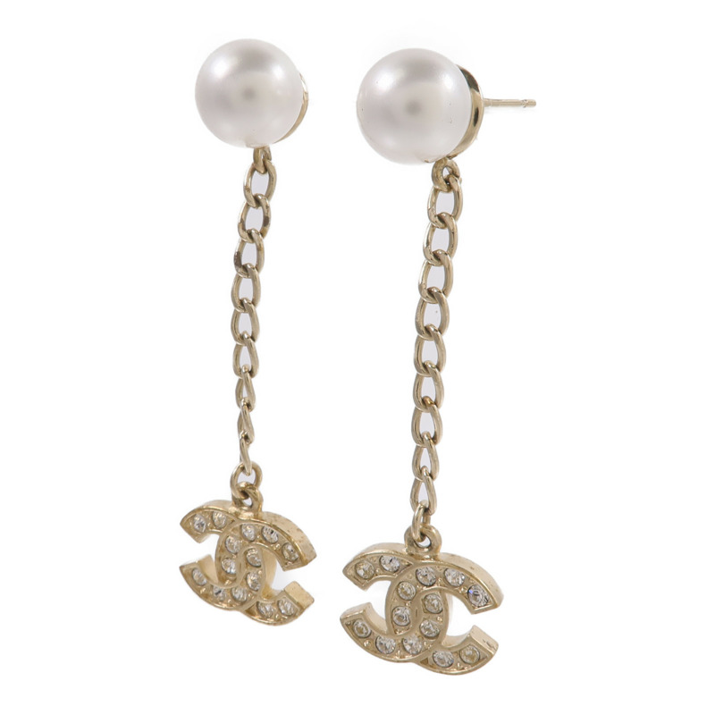 CHANEL 金屬CC Crystal Dangle Piercing Earrings耳環-1