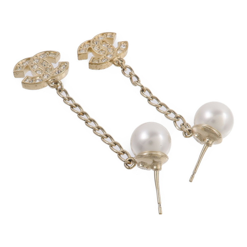 CHANEL 金屬CC Crystal Dangle Piercing Earrings耳環-3