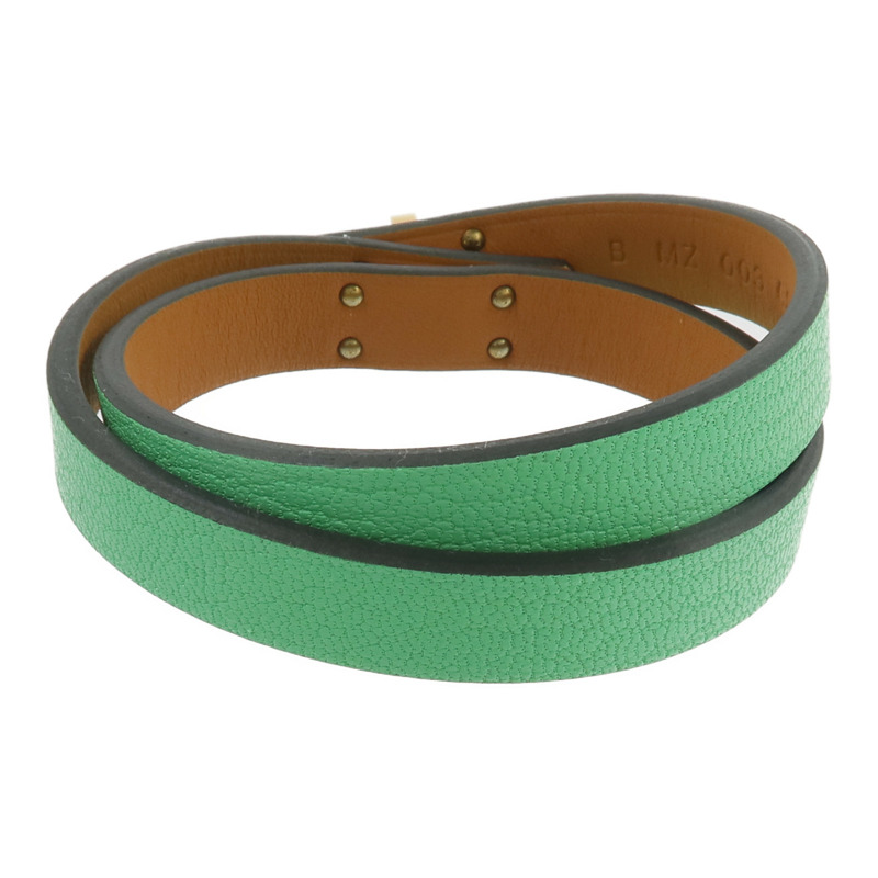 HERMES Chevre皮革Mini Kelly Double Tour手鏈Vert Comics-2