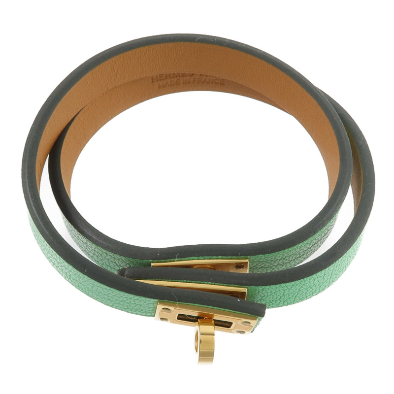 HERMES Chevre皮革Mini Kelly Double Tour手鏈Vert Comics-3