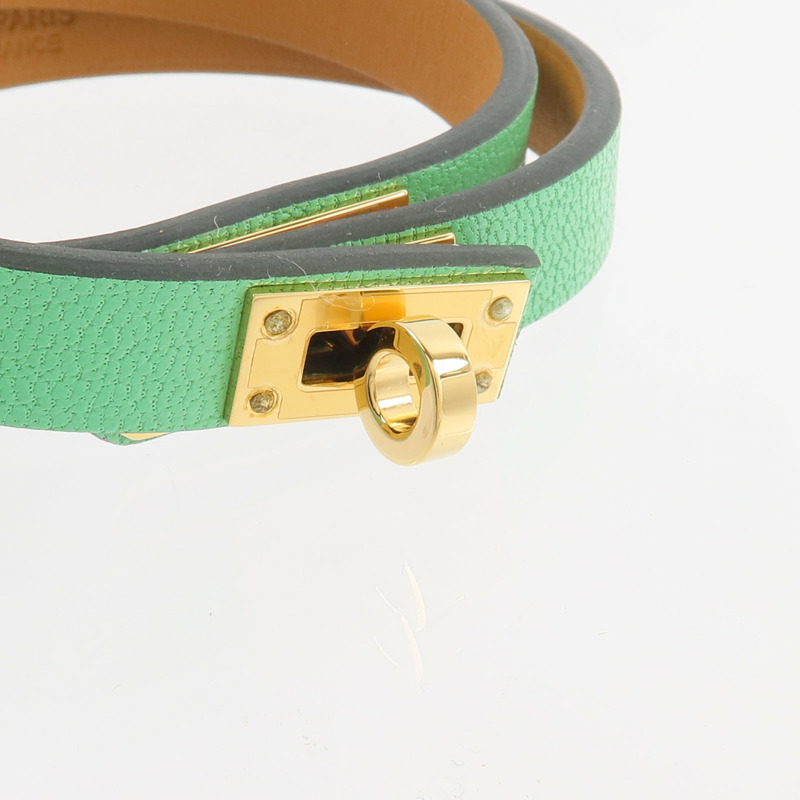 HERMES Chevre皮革Mini Kelly Double Tour手鏈Vert Comics-4