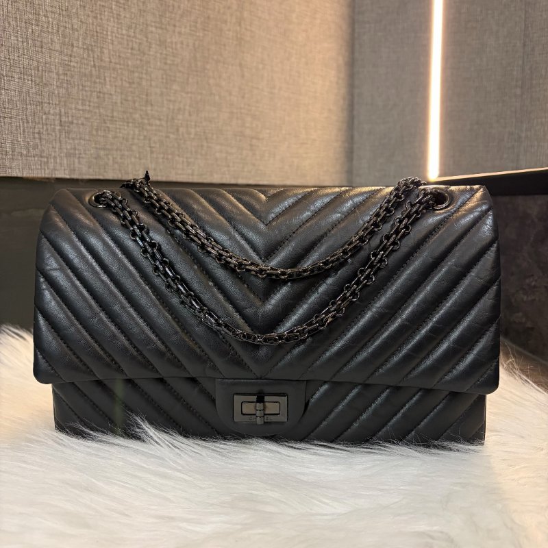 CHANEL 山型紋 SO BLACK 黑鍊復刻鏈包黑-25開-0