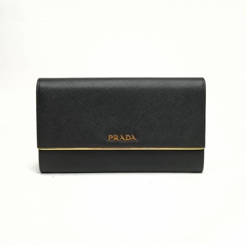 PRADA 黑色牛皮長款錢包