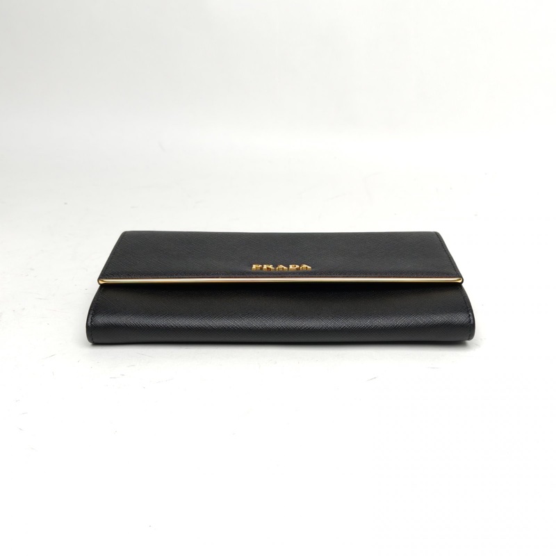 PRADA 黑色牛皮長款錢包-3