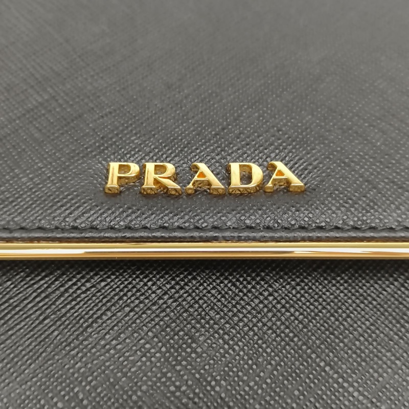 PRADA 黑色牛皮長款錢包-4