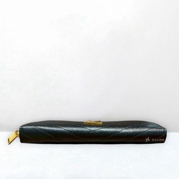 A12394-YSL 黑金粒紋牛皮山形紋ㄇ拉長夾 358094-4