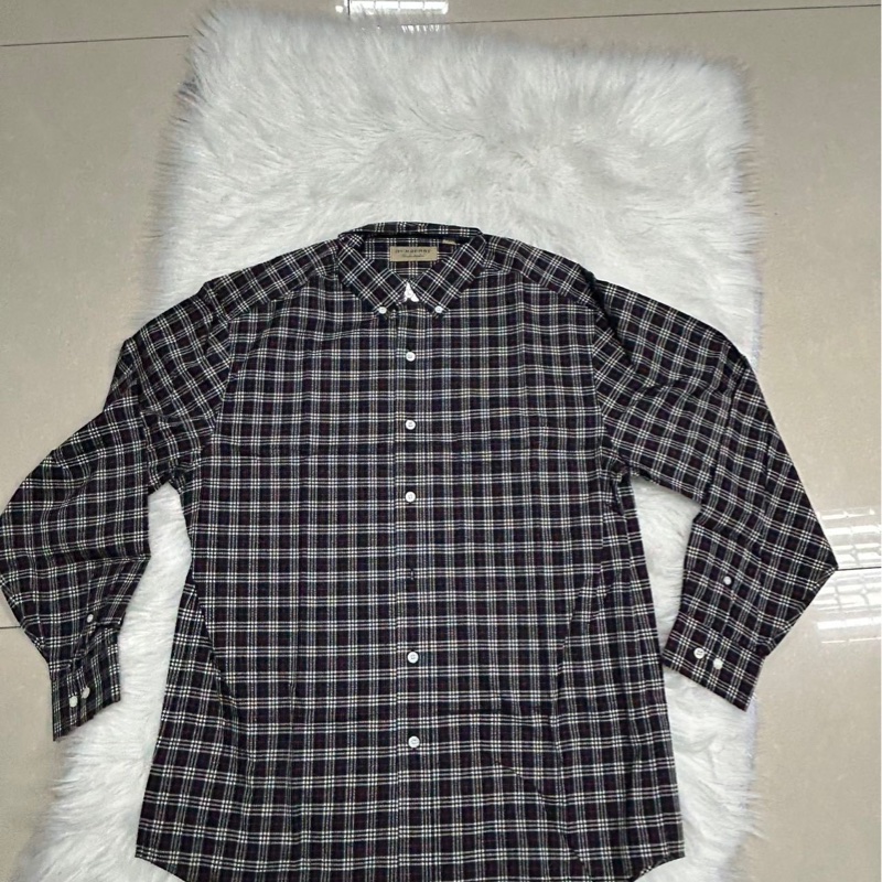Burberry 格紋翻領長袖襯衫,黑色 L碼(180/100A),全新帶吊牌。-0