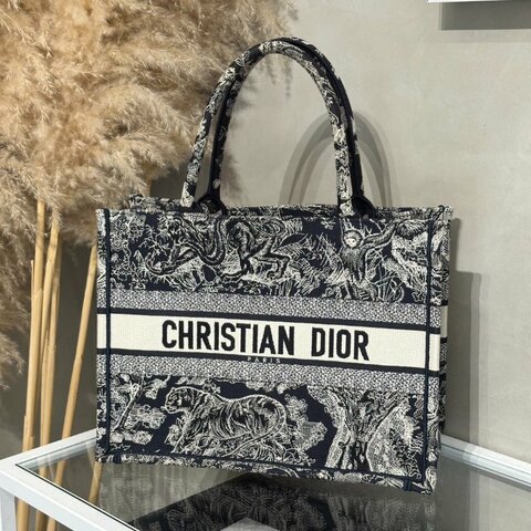 DIOR 刺繡動物園中號Tote - 深藍