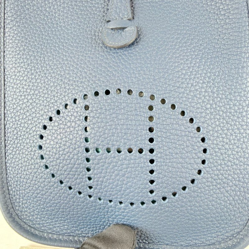 近新狀態良好 HERMES 愛馬仕 Mini Evelyn 16 午夜藍 銀扣 斜背包(W刻)-10