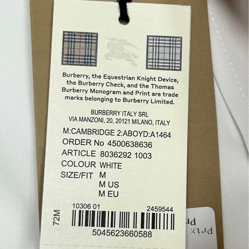 Burberry 白色長袖襯衫,全新帶吊牌,M碼(180/95A)-4