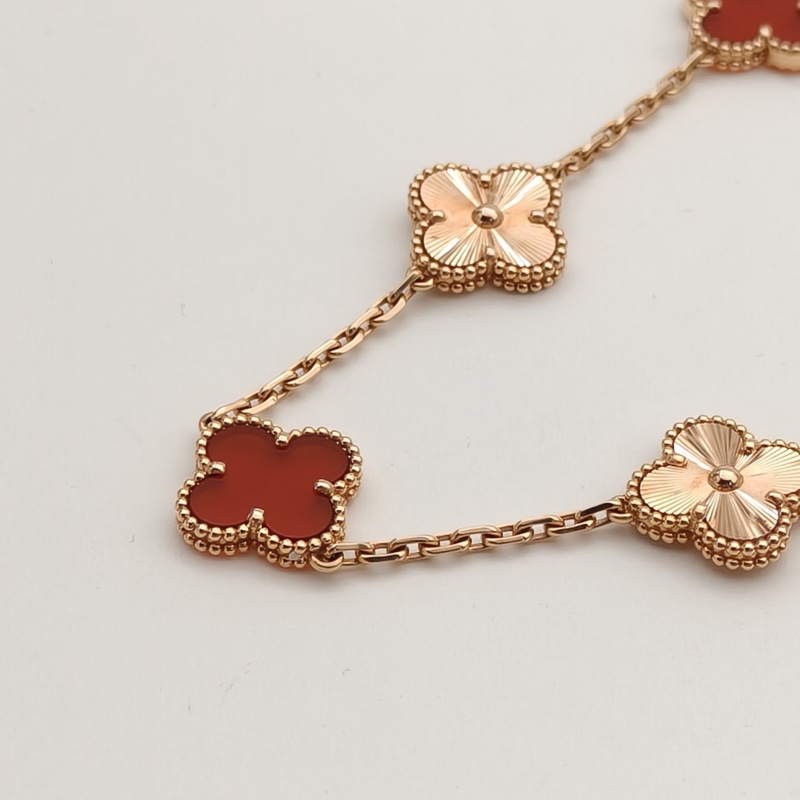 VAN CLEEF&ARPELS VintageAlhambra中號五花手鏈拼鐳射新扣18K玫瑰金/紅玉髓S-M碼-2
