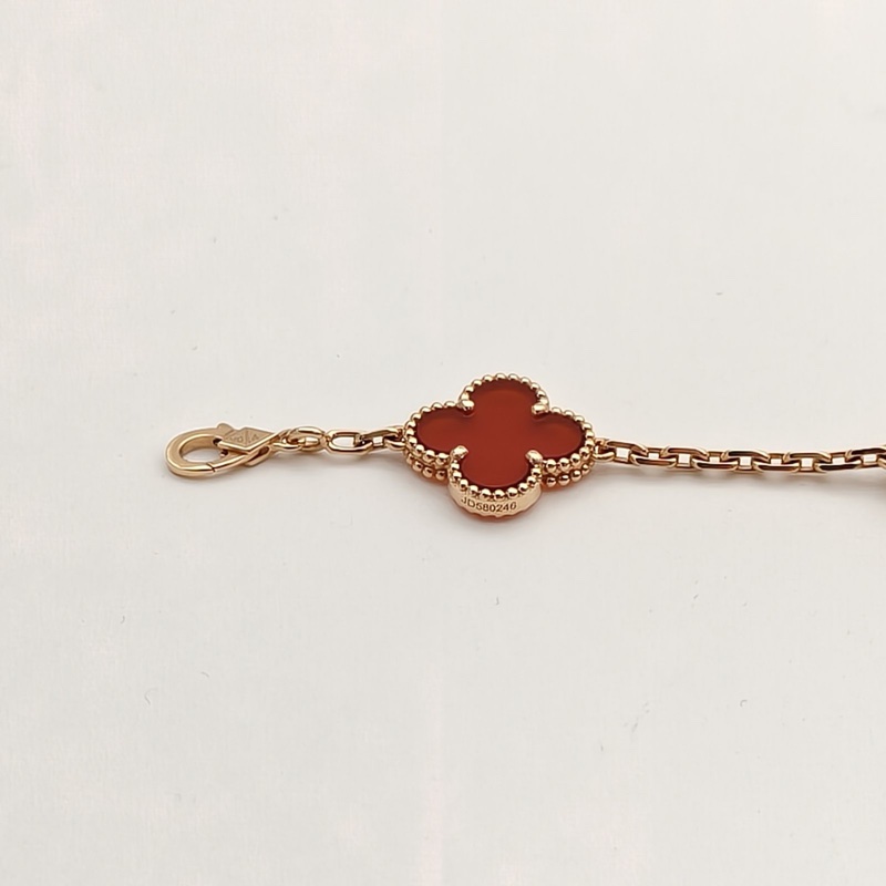 VAN CLEEF&ARPELS VintageAlhambra中號五花手鏈拼鐳射新扣18K玫瑰金/紅玉髓S-M碼-4