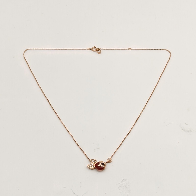 Qeelin 18K玫瑰金金魚瑪瑙鑽石項鏈-3