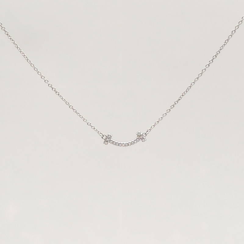 TIFFANY&CO TiffanyT微笑項鏈mini滿鑽18k白金-1