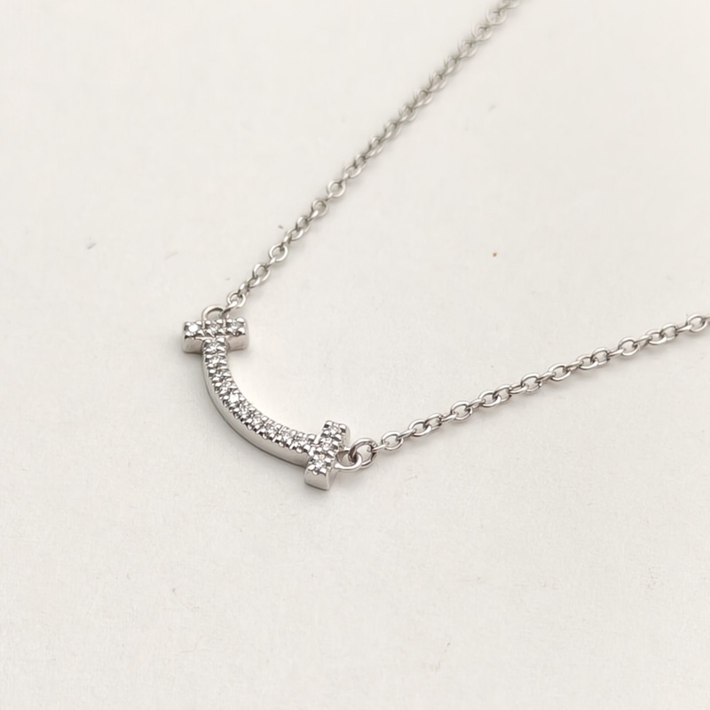 TIFFANY&CO TiffanyT微笑項鏈mini滿鑽18k白金-2