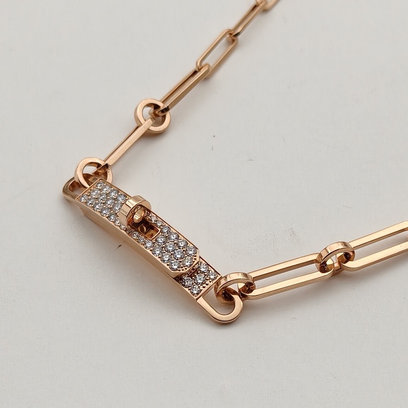 HERMES 18K玫瑰金鑽石kellychaine滿鑽項鏈-1