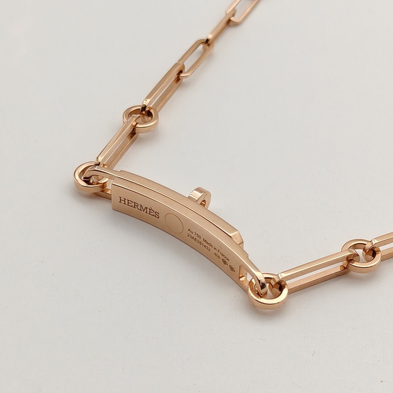 HERMES 18K玫瑰金鑽石kellychaine滿鑽項鏈-2