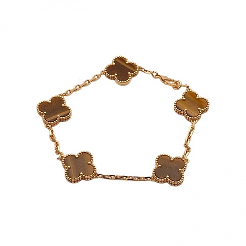 VAN CLEEF&ARPELS VintageAlhambra中號五花手鏈新扣18K黃金/虎眼石S-M碼