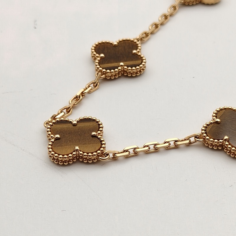 VAN CLEEF&ARPELS VintageAlhambra中號五花手鏈新扣18K黃金/虎眼石S-M碼-2