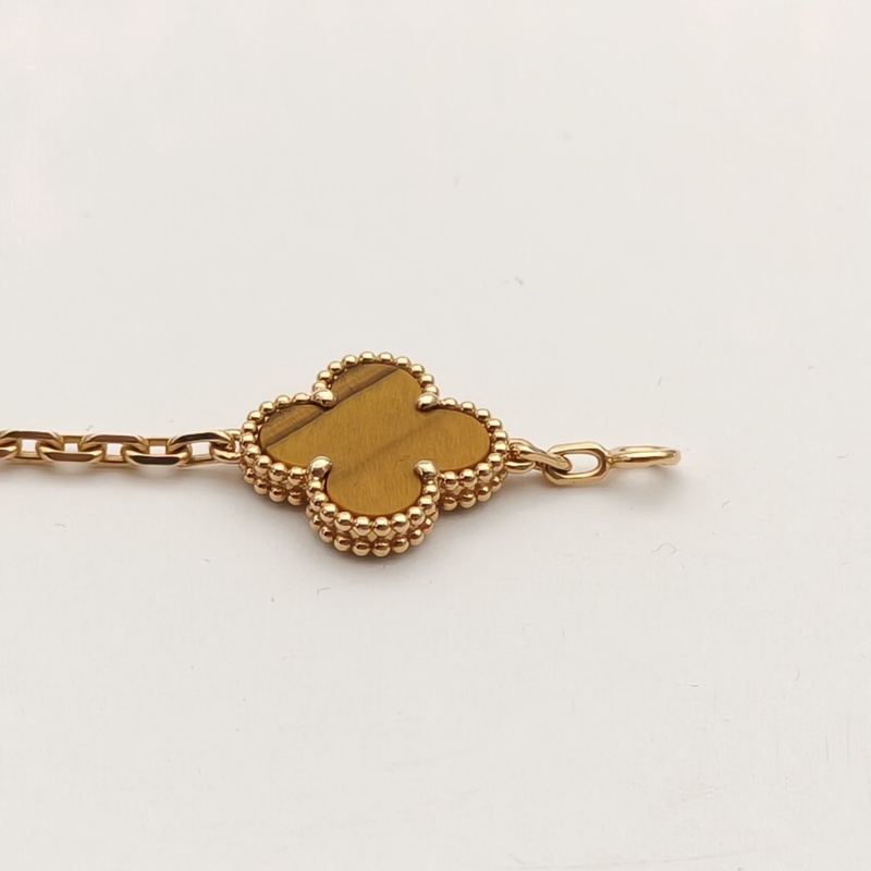 VAN CLEEF&ARPELS VintageAlhambra中號五花手鏈新扣18K黃金/虎眼石S-M碼-3