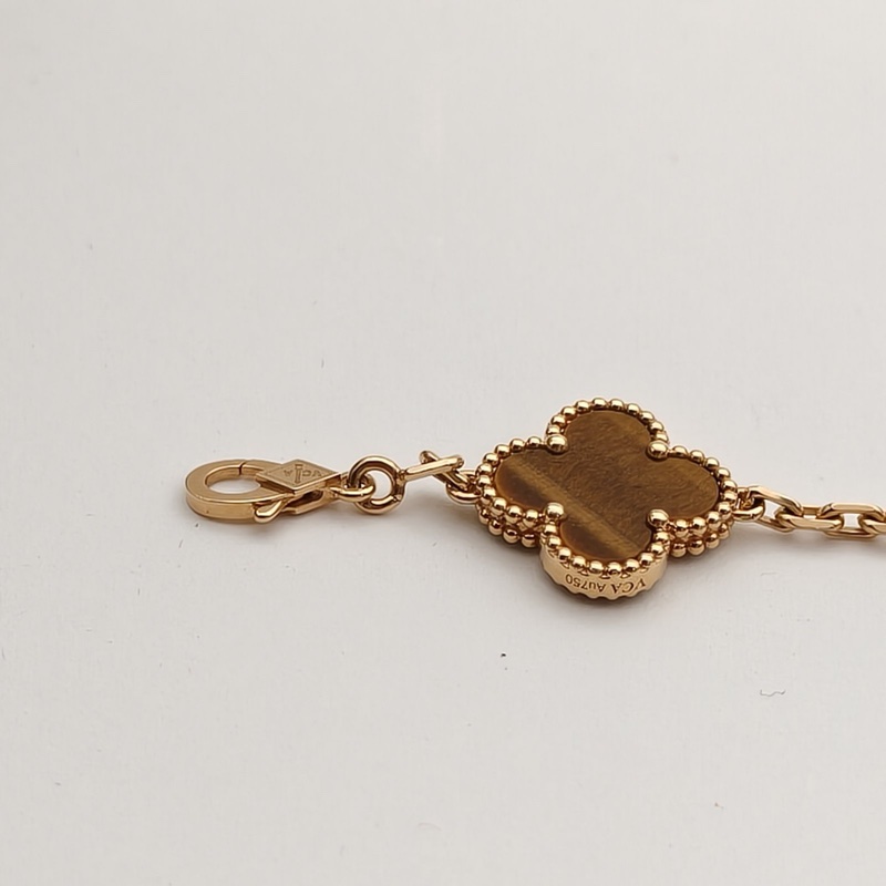 VAN CLEEF&ARPELS VintageAlhambra中號五花手鏈新扣18K黃金/虎眼石S-M碼-4