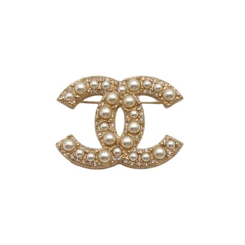 CHANEL 合金21V珍珠雙C胸針